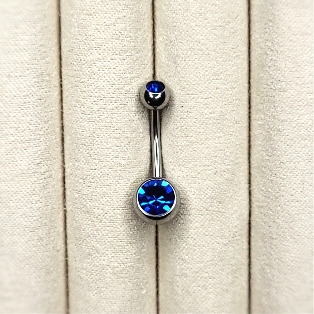 Ocean Deep Blue Double Gem Navel Curve Barbell Piercing Jewelry